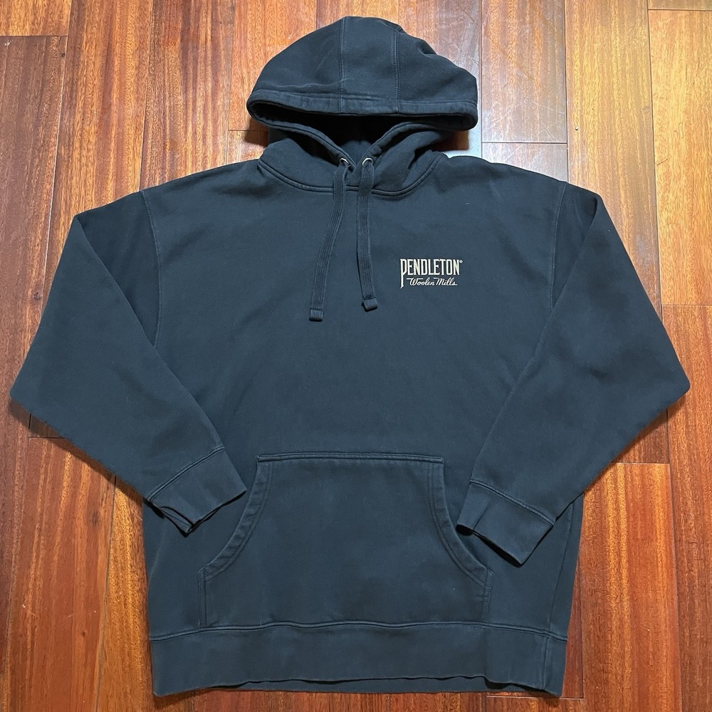 Pendleton Hoodie Mens Extra Large Black Pullover Pockets Woolen Mills Graphic